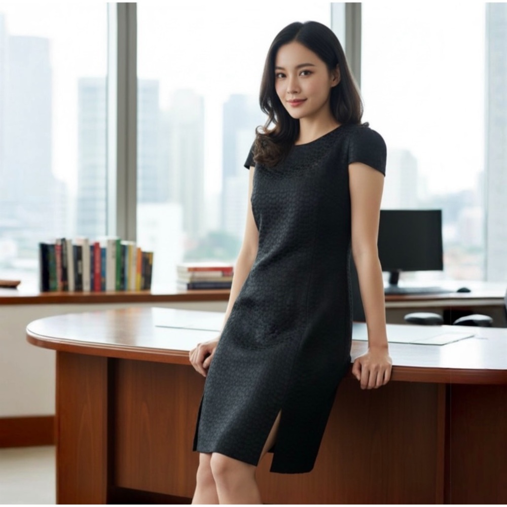 2b Rych Black Embossed Sheath Dress